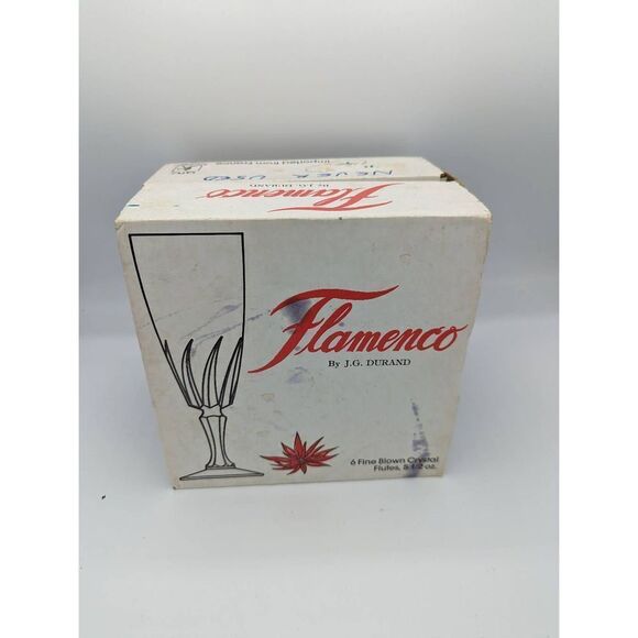 NEW Vintage 6 Hand-Blown Crystal Flutes Flamenco J.G DURAND & Cie 62510 ARQUES F - Picture 1 of 6
